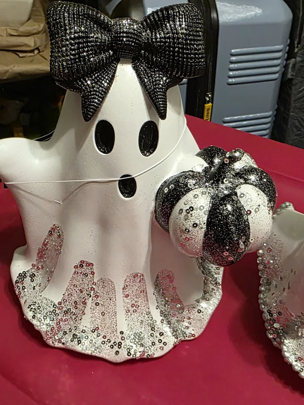 Bella Luxx White and Silver Sequin Ghost Figurines Set